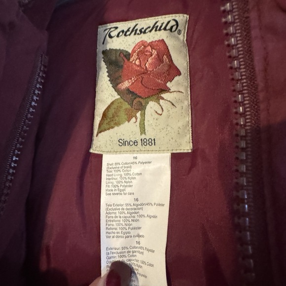 Rothschild Burgundy Hooded Long Puffer Coat Bows Velvet Girls (16)/Women's XS–S - Picture 5 of 9